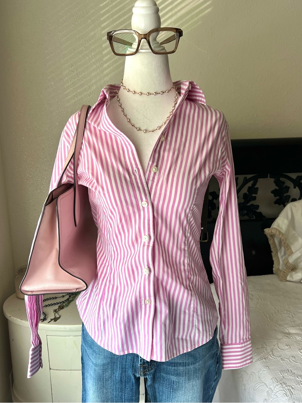 Banana Republic Pink and White Stripe Button-Down Shirt